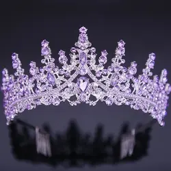 DIEZI Baroque 6 Colors AB Crystal Crown Tiara For Women Wedding Party Bride Headwear Hair Dress Accessories Rhinestone Tiaras