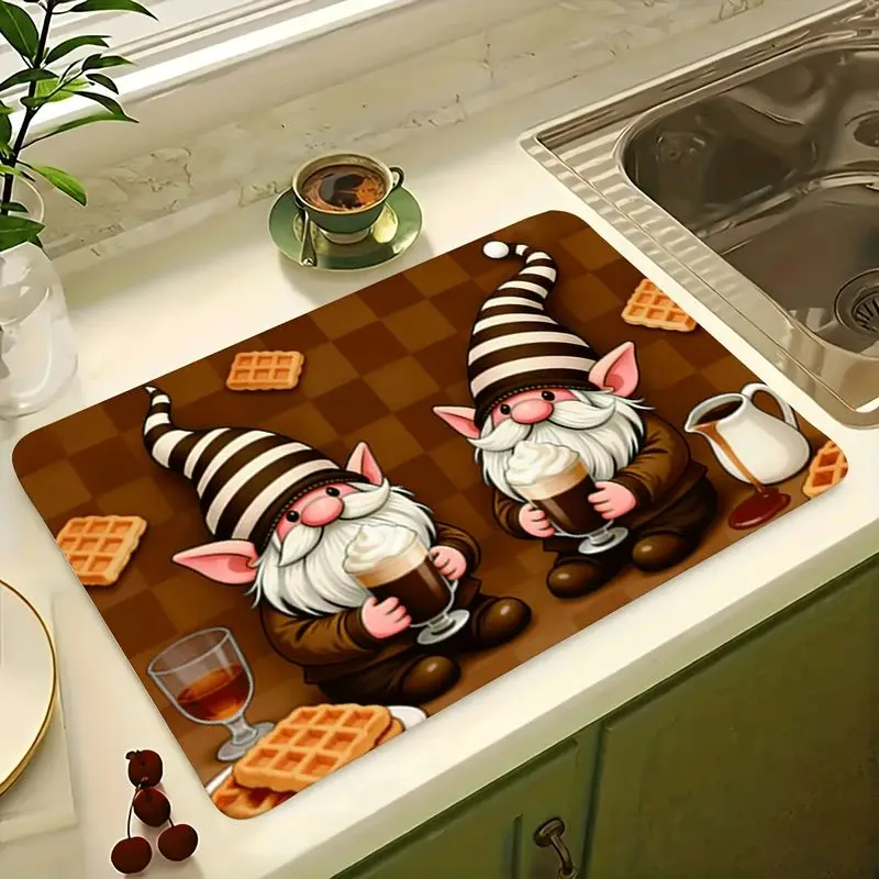 VIKAMA Coffee Goblin Tableware Drainer Mat Checkered Dwarf Goblin Absorbent Non Slip Coffee Maker Mat Kitchen Home Decor