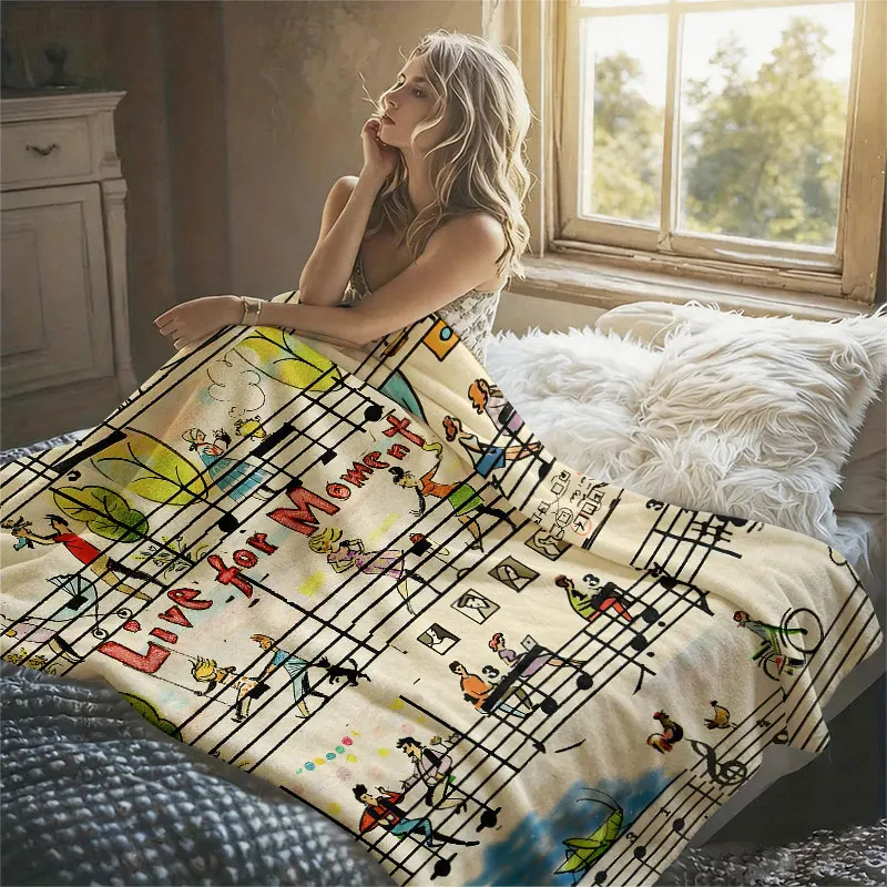 Music Note Life Sketch Flannel Blanket Perfect for Sofa Office Bed Travel Sleep Read Relax Camping Four Season Use