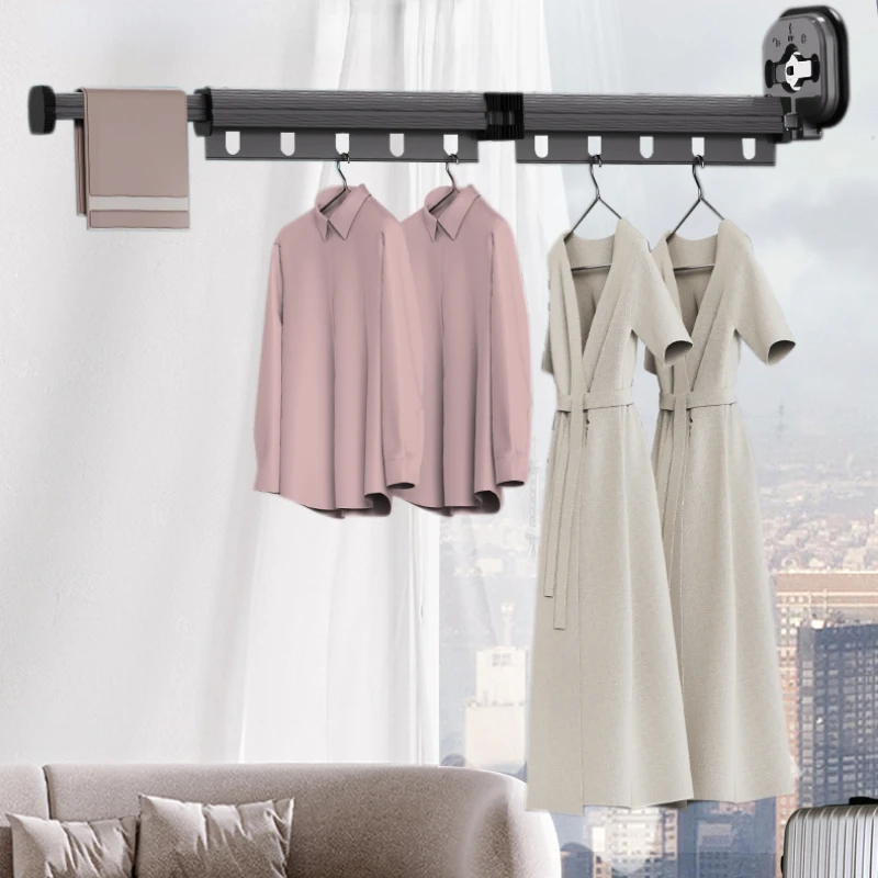 Aluminum Retractable Clothes Drying Rack Wall-Mounted Space-Saving Folding Hanger No-Punch Invisible Clothes Drying