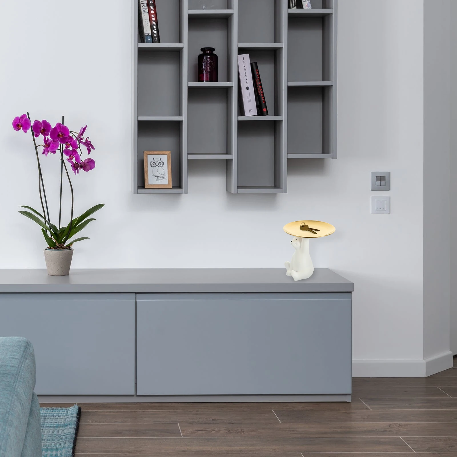 

Polar Bear Shaped Key Storage Tray Resin Desktop Decor For Home Office Porch Entrance Bear Adornment Keys Container