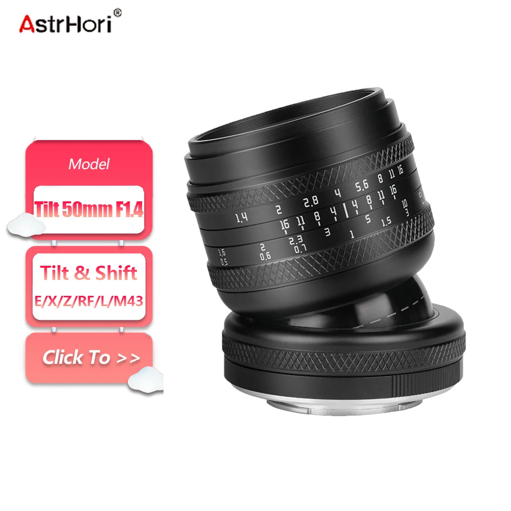 AstrHori Tilt 50mm F1.4 Full Frame Large Aperture Camera Lens for Humanities Photography with Sony FE Nikon Z Canon RF XF M43 L