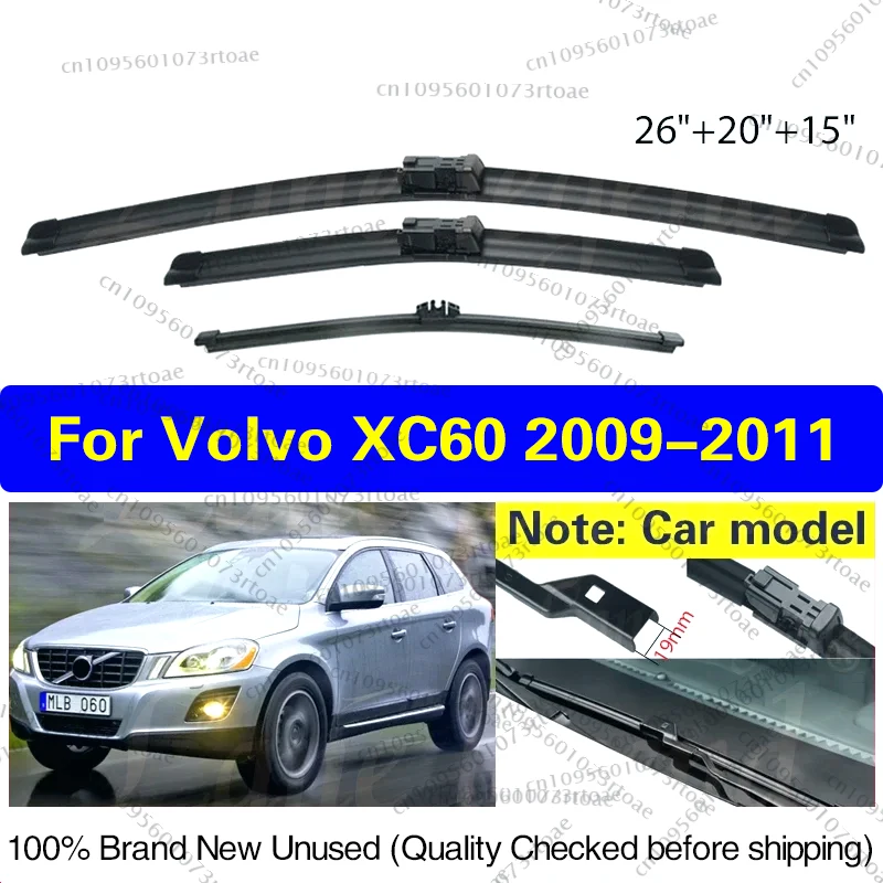 

For Volvo XC60 2009 2010 2011 Car Front Rear Wiper Blades Windshield Windscreen Window Rain Brush 26"+20"+15" Car Accessories