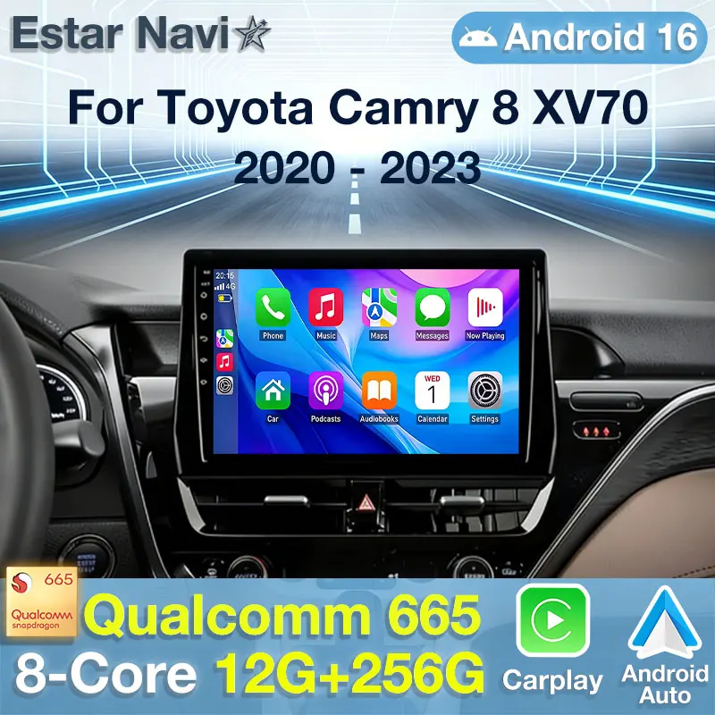 Android 16 Car Radio For Toyota Camry 8 XV70 2020 - 2023 GPS Multimedia Player Navi Head Unit 360 Camera Stereo Wireless Carplay