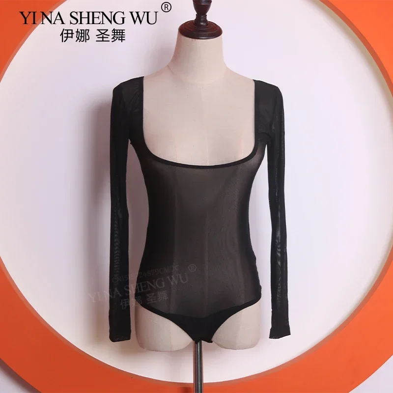 Belly Dance Costume Bodysuit Practice Long Sleeve Blouse Women's Water Yarn Chest Support Gauze Top Dance Practice Bottoming Top