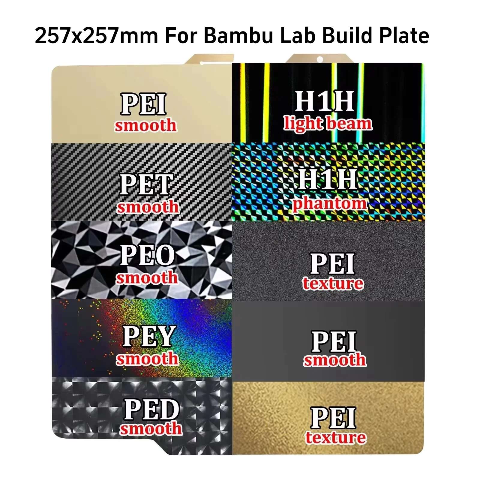 

Грелка для Bambu Lab P1P X1 Build Plate PEO X1Carbon H1H Двусторонняя Pei Smooth PET PEY PED PEF PEK 257x257 Лист пружинной стали