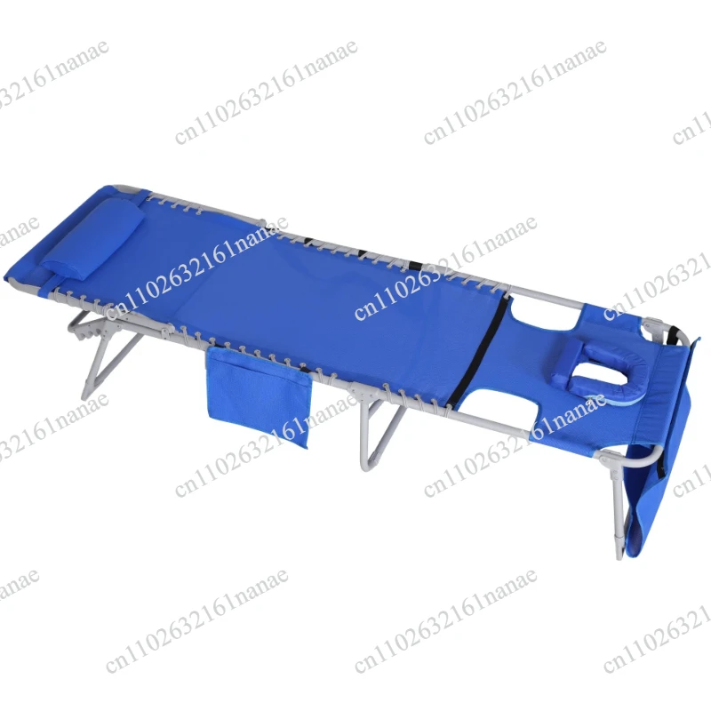 Foldable Sun Tanning Lounge Chair With Face Hole & Arm Holes Outdoor Poolside Relax Reading Chair