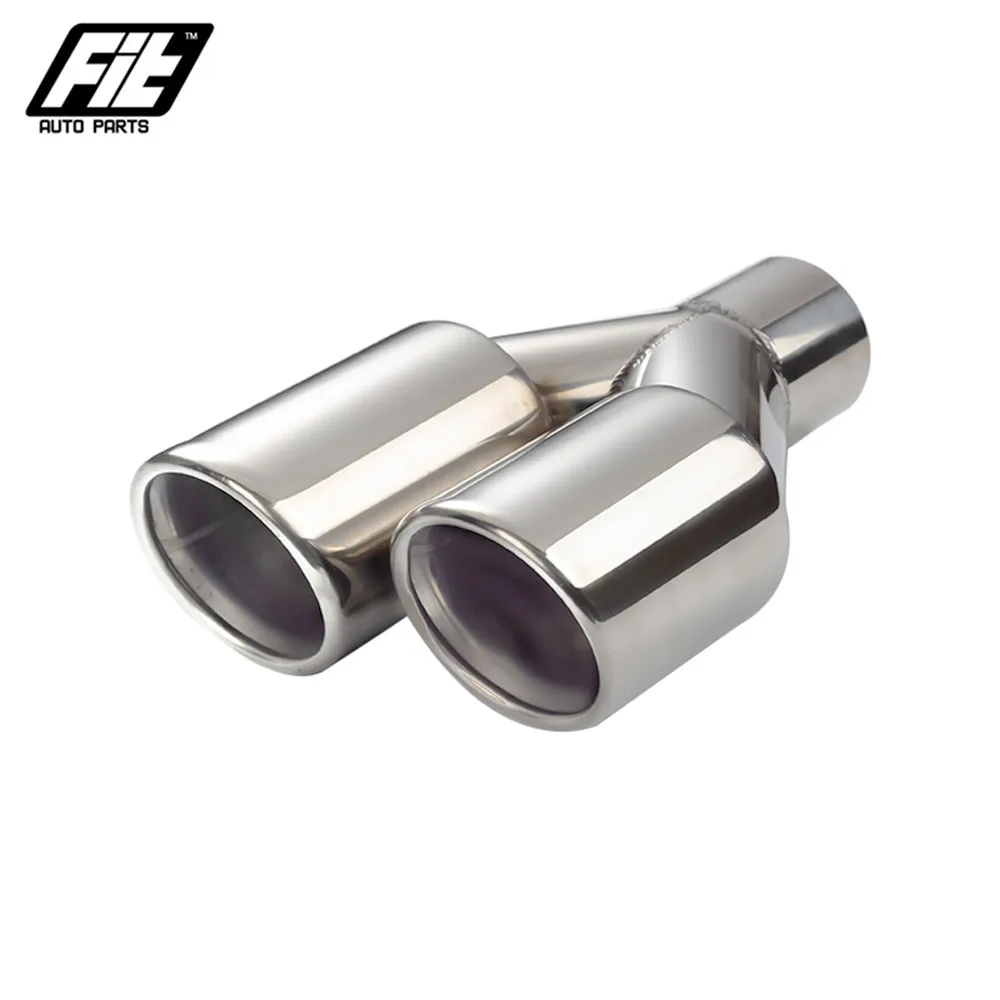 1pcs Stainless Steel Silver 57mm exhaust pipe 76mm rolled outlet double Muffler end Tips For Car Exhaust System Replacement