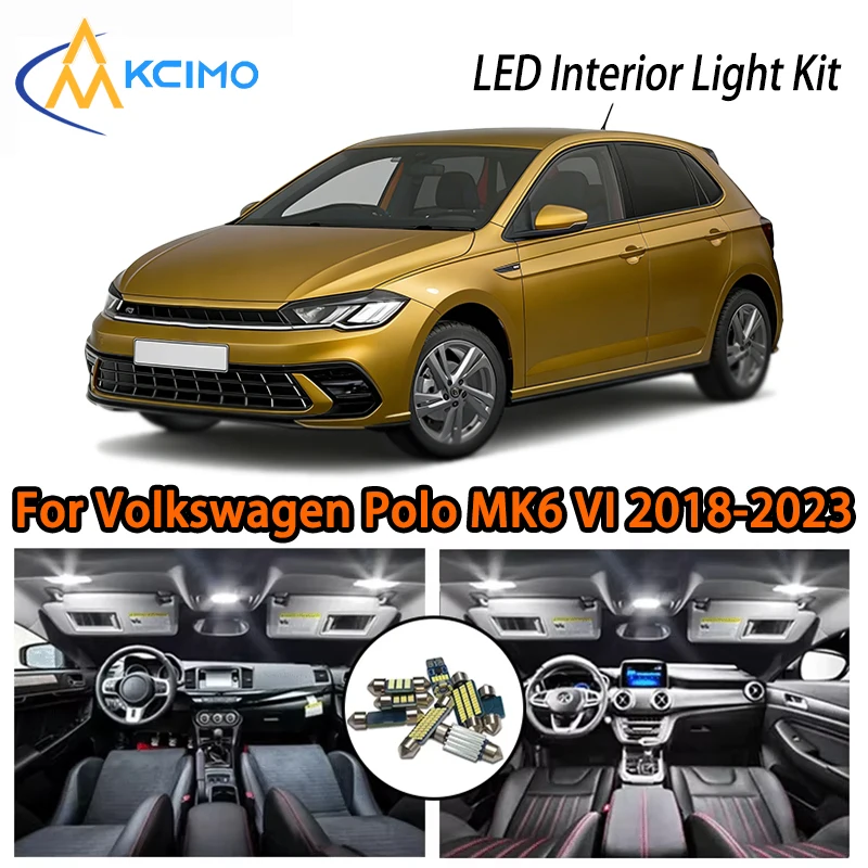 

Amazing With LED Lights For Volkswagen Polo MK6 VI AW1 BZ1 2018-2023, White Ice Blue Two Colors Super Bright Interior Kit