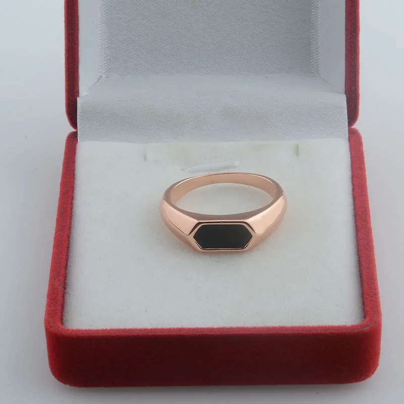 FJ 7mm Wide Women Men 585 Rose Gold Color Black Stone Rings Jewelry