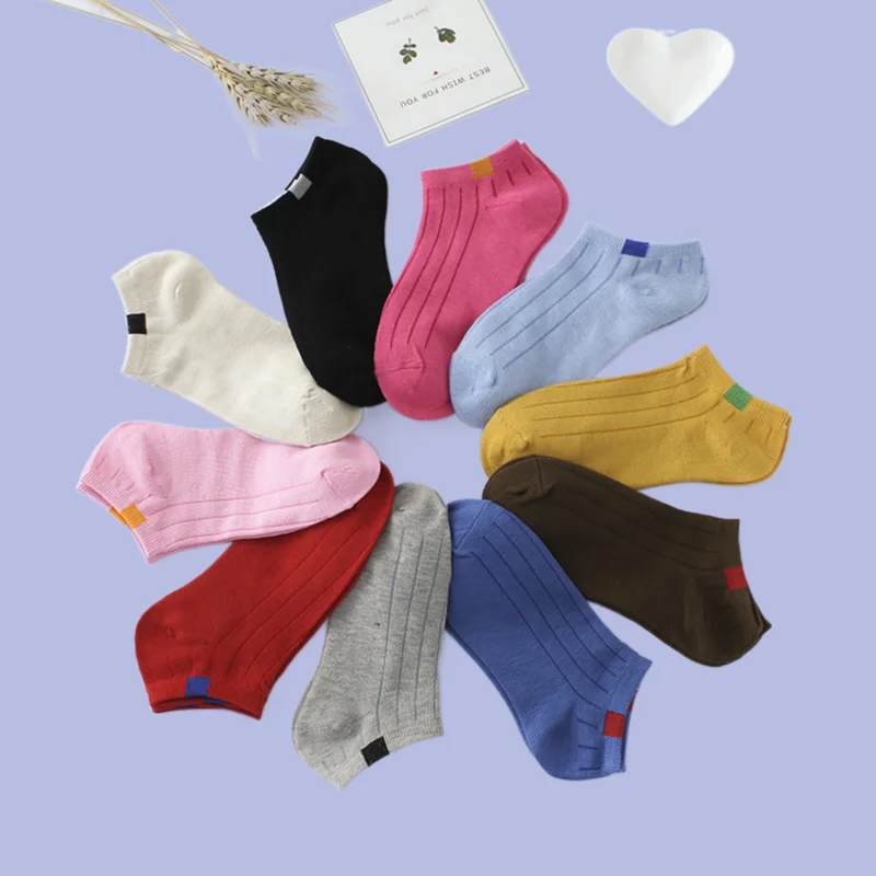 

2024 New 5 Pairs Women Short Ankle Socks Set 10 Pieces Candy Colors Boat Socks Fashion No Show Invisible School Sock Slippers