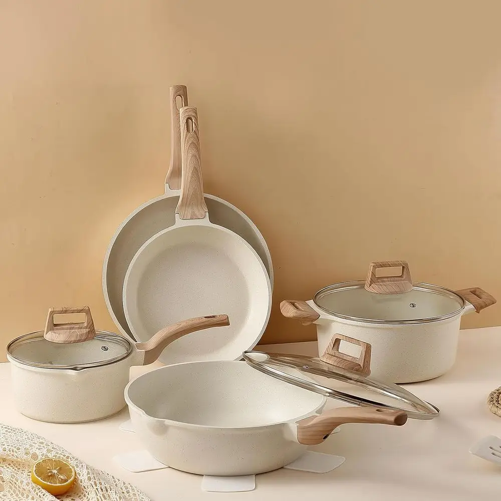 Kitchen Ceramic Nonstick Cookware Set: 18-Piece Induction-Ready Pans and Frying Pans