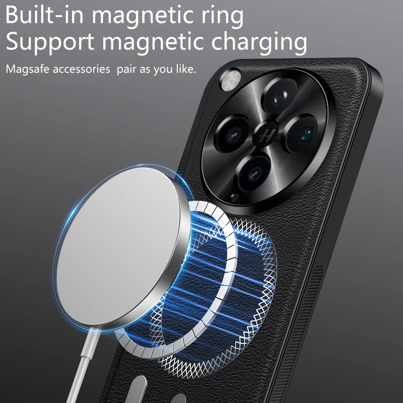 Capa de telefone luxuosa de couro pu para oppo find x8 ultra x8 pro x8s x8s + magsafe anel de metal magnético proteção de lente capa à prova de choque