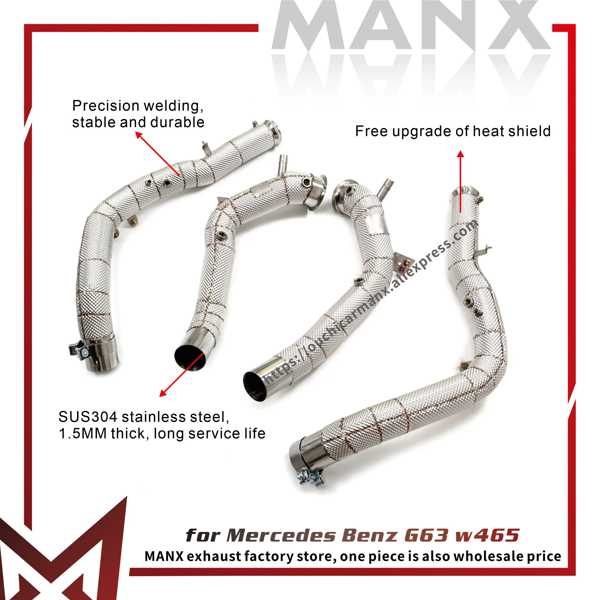 

MANX Exhaust Downpipe for Mercedes Benz G63 w465 SS304 No catalysis Lossless installation Handcrafted