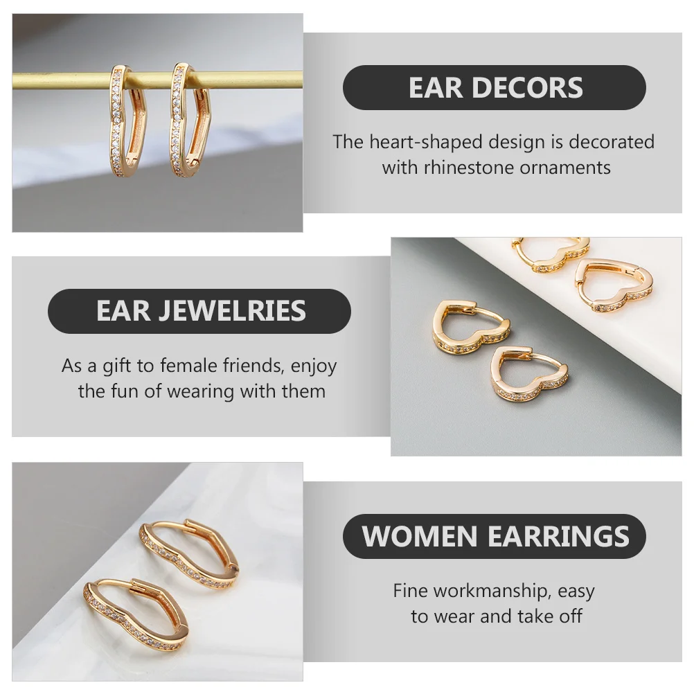 

3Pairs Heart-Shaped Rhinestone Earrings Elegant Stylish Ear Jewelry for Women Evening Party Accessories Women Earrings