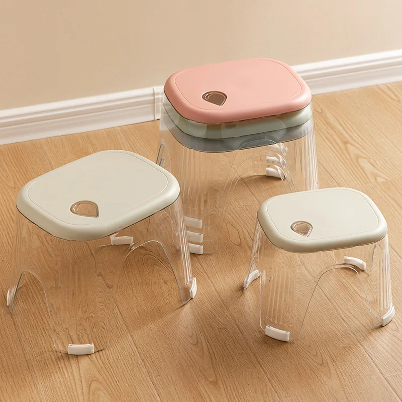 Thickened Transparent Plastic Stool Living Room Simple Widened Stool Surface Bathroom Non-slip Seat Stool Outdoor Fishing