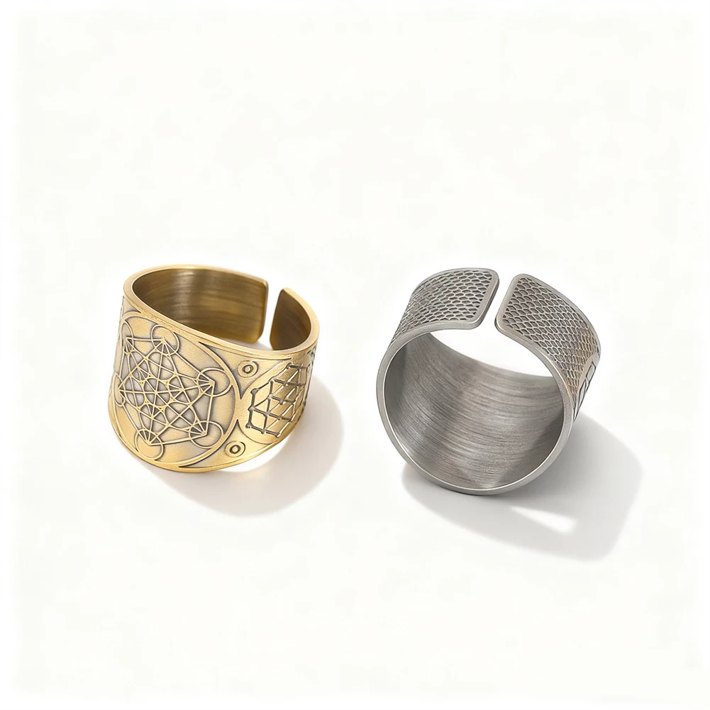 David Hexagram Star Pattern Wide Opening Rings Vintage Style Spiritually Resonant Jewelry Accessories Stainless Steel Ring