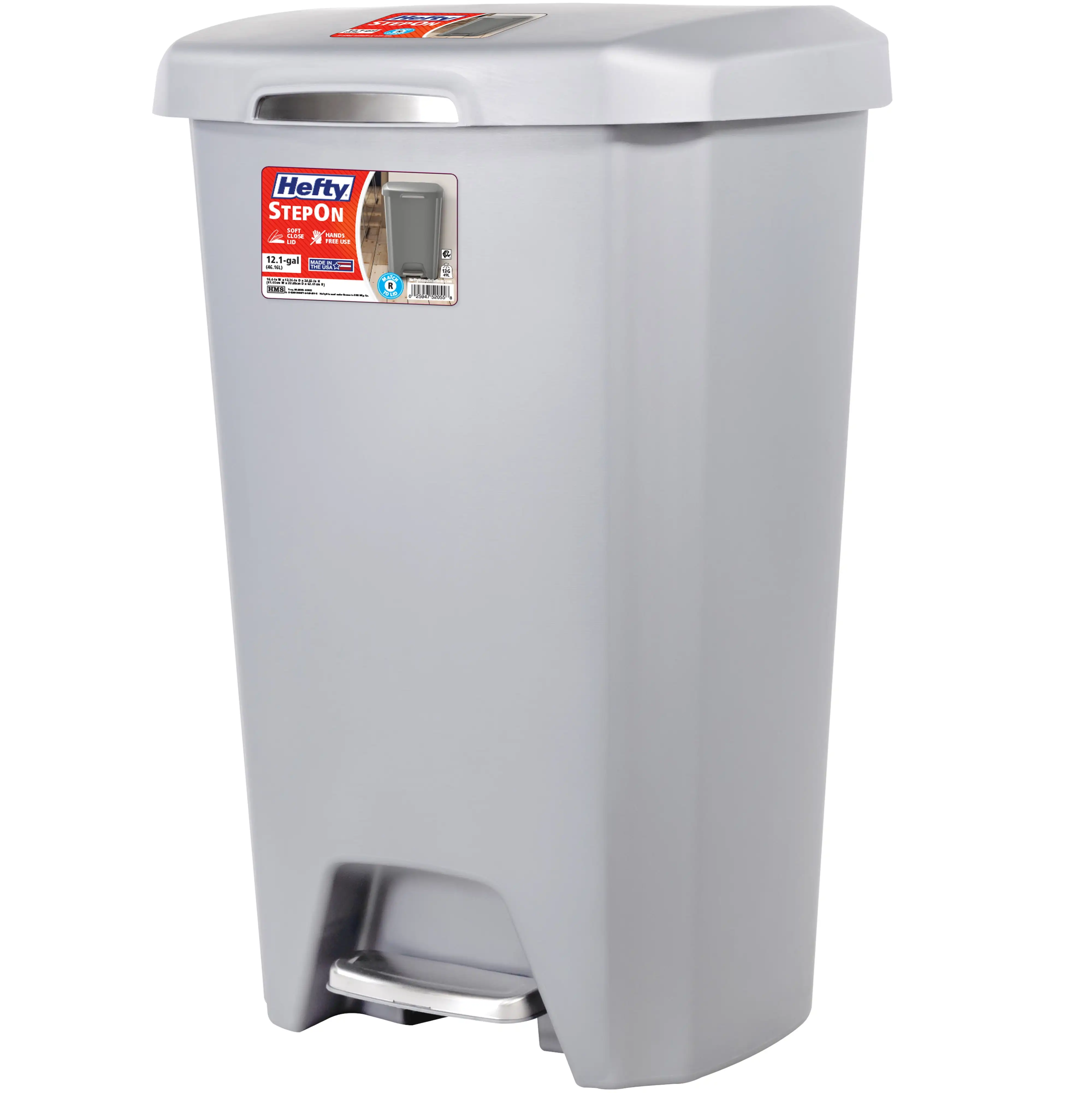 12.1 Gallon Trash Can, Plastic Soft Close Step On Kitchen Trash Can, Gray Just press the pedal to handle the soft closing