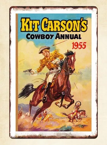 Kit Carson’s Cowboy Annual 1955, cartel metálico con ilustración de la portada, cartel de pared