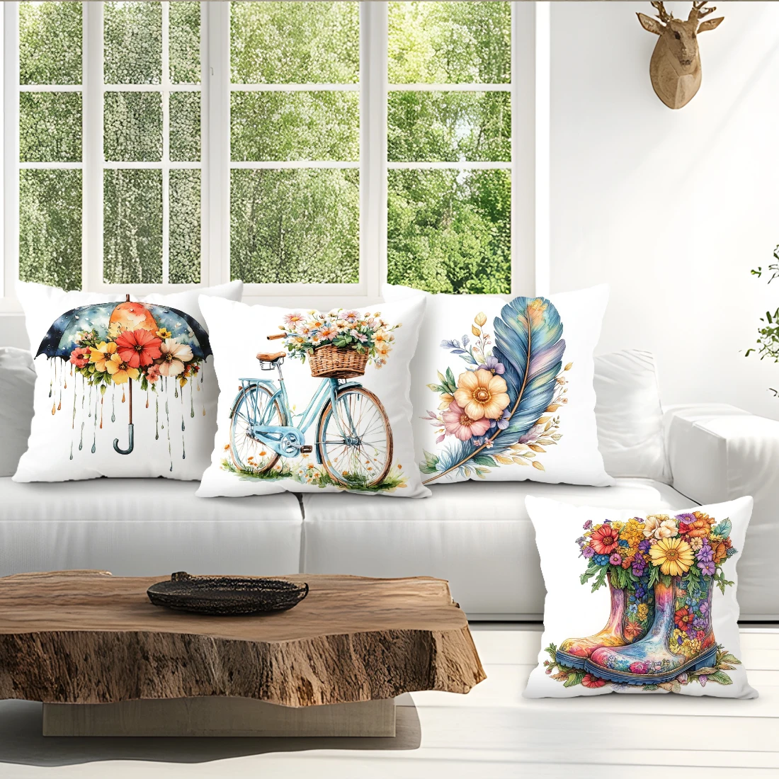 Bicycle Umbrella Floral Pillowcase Printed Polyester 40/45/50cm Throw Pillowcover Decorative Sofa Cushion Pillowslip Home Decor