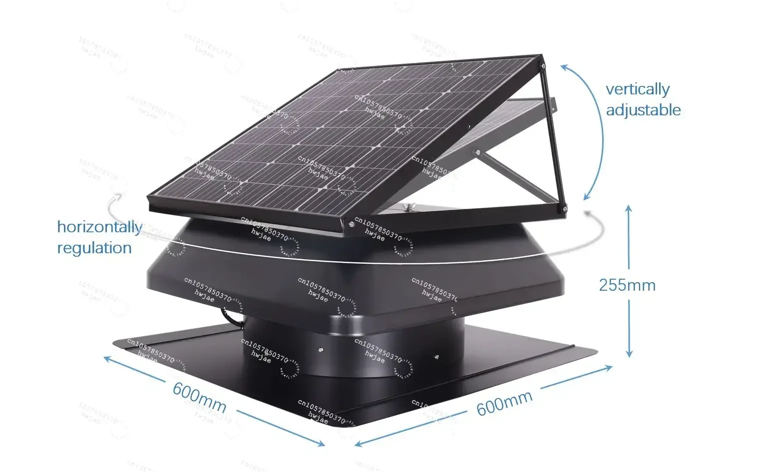 Roof Vent Heat Extractor HVAC 50W 14'' Solar Hybrid Powered IP68  Motor DC Exhaust Fan 7 Blade Hot Air Axial Flow Fan