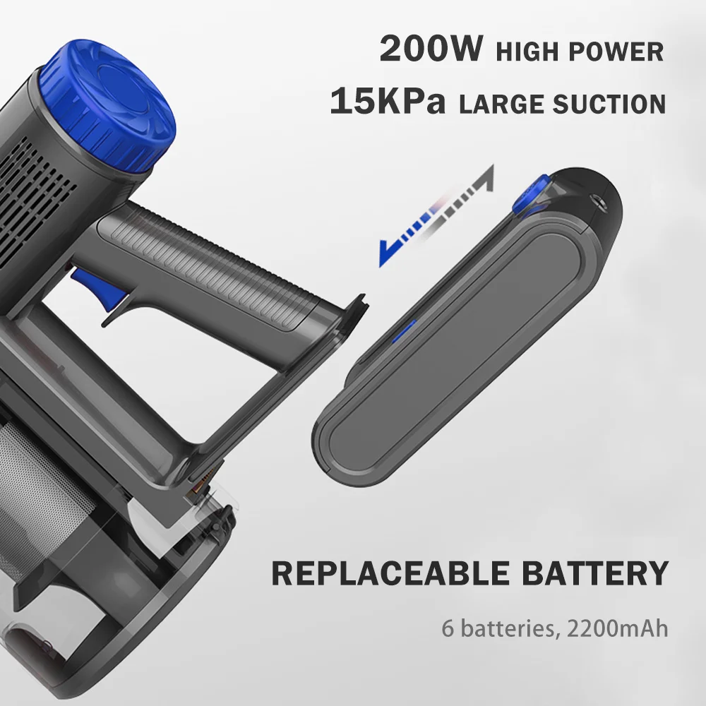 Venda quente 200w 15kpa poderoso portátil sem fio vácuo ciclone bateria vara aspirador de pó sem fio