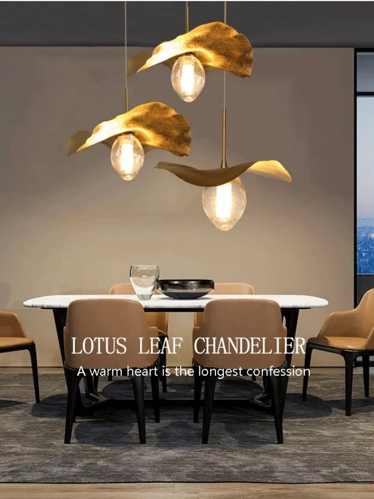 Imagem -05 - Nordic Copper Lotus Leaf Chandelier Luz de Suspensão do Teto Lâmpada Pingente Suspensão para Cozinha Sala de Estar