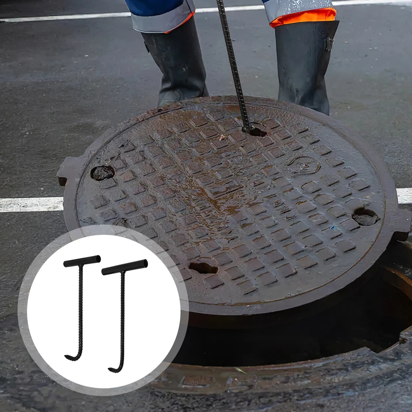 Manhole Cover Lifting - 2Pcs Steel Manhole Cover Hook T