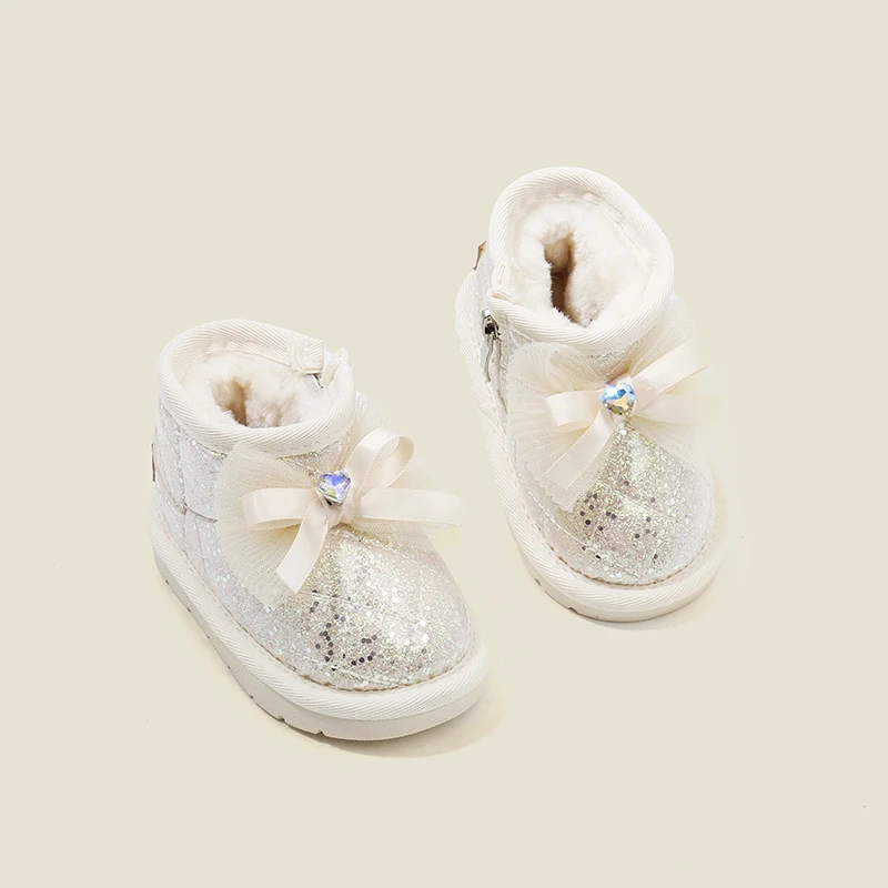 

Женская обувь принцессы, теплая обувь для маленьких детей, зимние сапоги с бантом, осенние и зимние модели, маленькая детская обувь