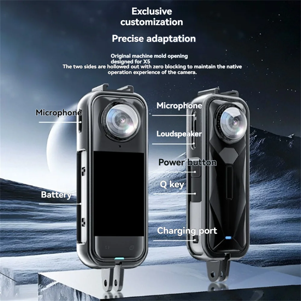 ل Insta360 X5 كاميرا رياضية واقية كاميرا رياضية بانورامية الحذاء البارد قفص أرنب للصدمات PC Shell