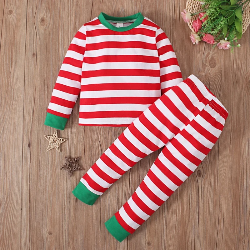 Baby Children\'s Homewear Set Striped Long Sleeved Pants Set Christmas Boys Pajamas Girls Nightwear Suit