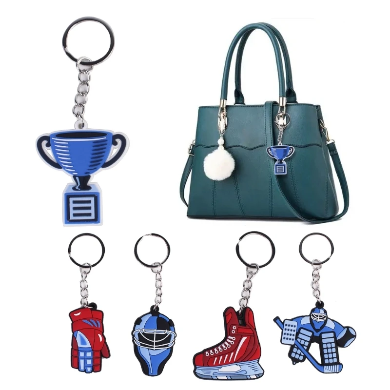 Ice Hockey Sports Pendant Keyring Cartoon Winter Sports Charm Keychain Car Keys Holder Bag Pendant Handbag Accessories