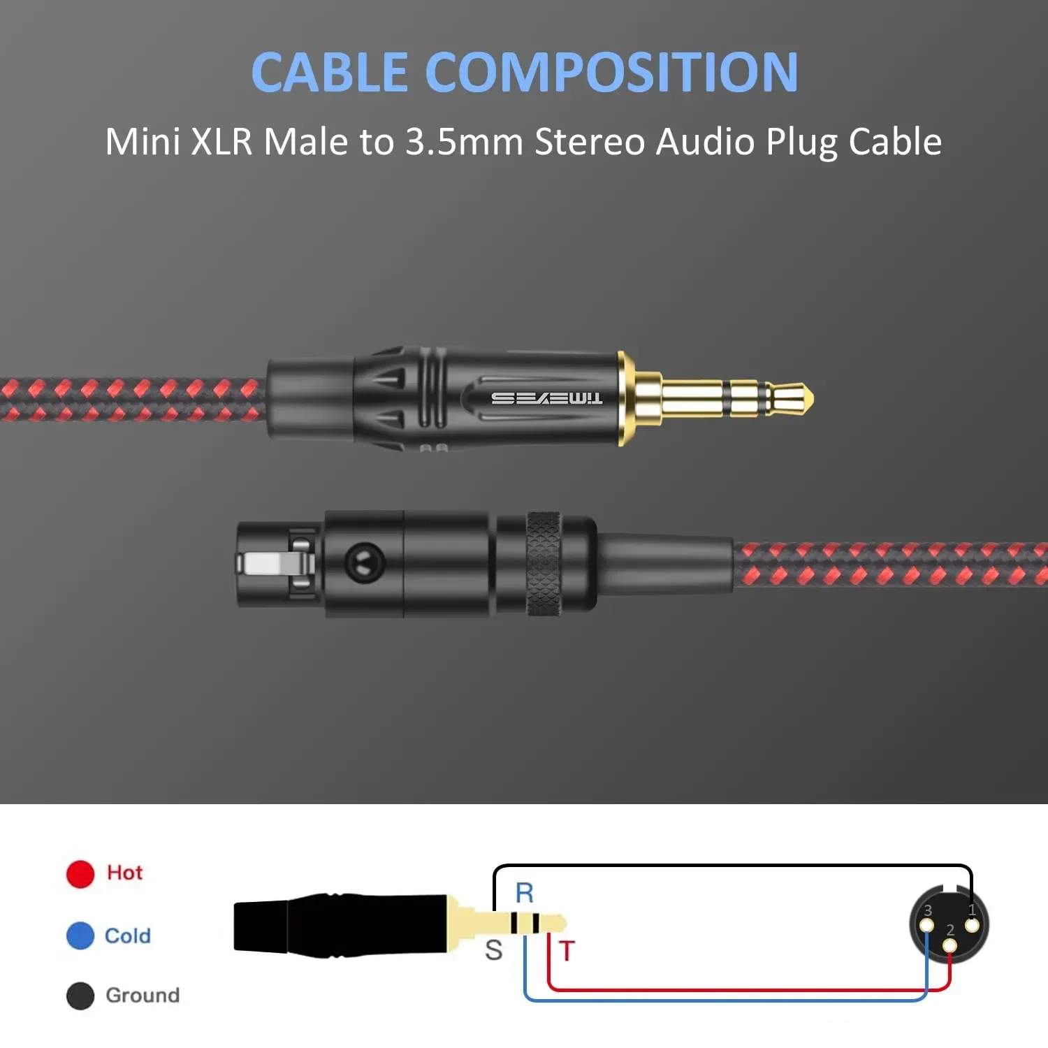 TIMEYES cavo Audio Stereo da 3.5mm a Mini XLR femmina da 1/8 pollici da TRS a 3 pin Mini XLR femmina cavo Audio per cuffie