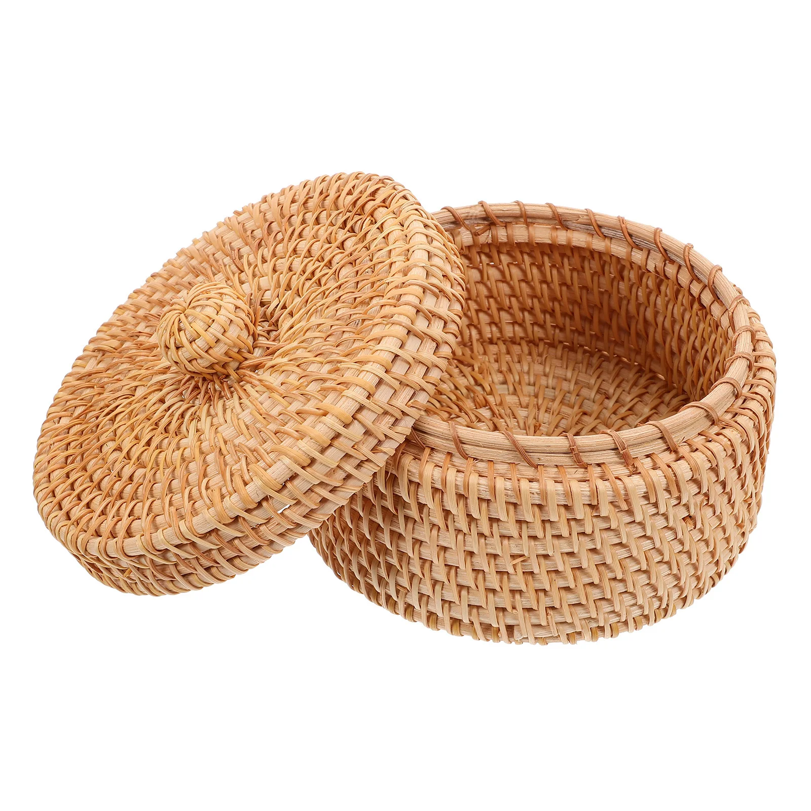 

Rattan Organizer Box Round Woven Storage Container Desktop Sundries Holder Portable Decorative Case Multi-Purpose Snack