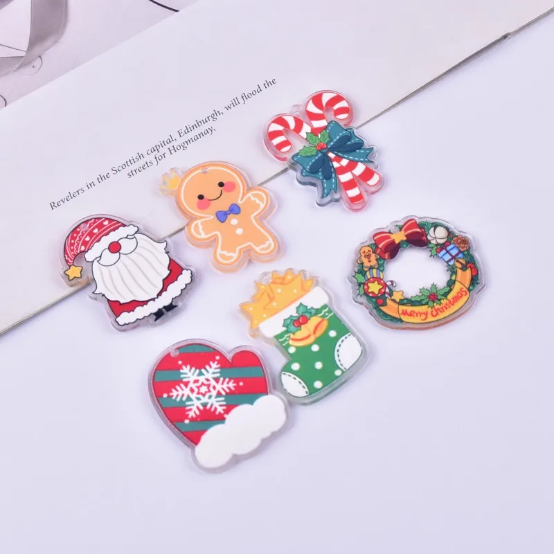 Mix 12pcs 10pcs/pack Fashion Christmas Xmas Sock Sled Acrylic Charms for Earring Necklace Jewelry DIY Making