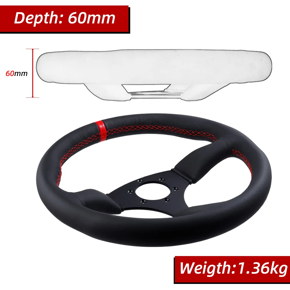 14Inch/350mm Sport Steering Wheel Leather Drift Car Racing/Game PC Steering Wheels PCD=6x70mm Black Spoke