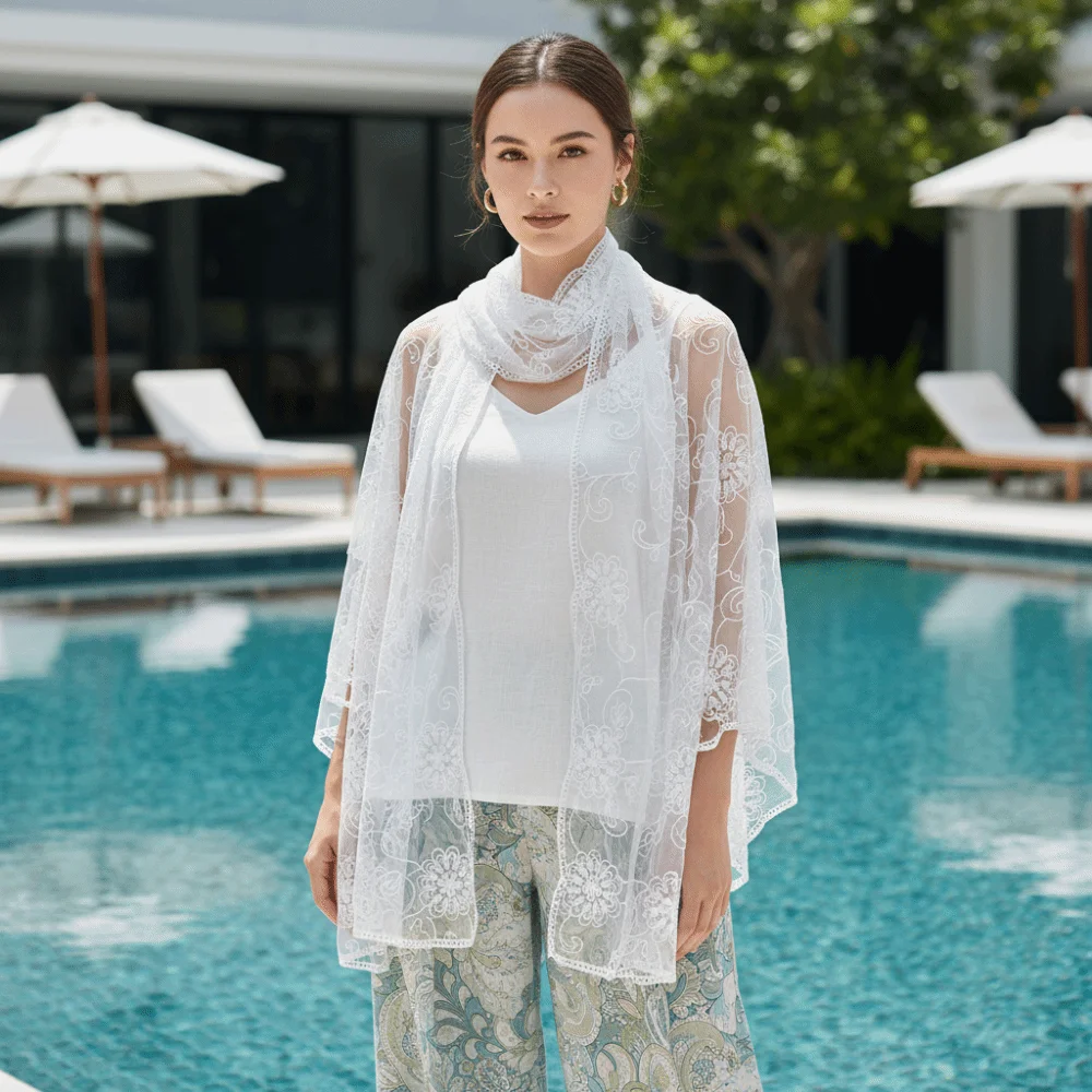 Lace Scarf Embroidered Floral - Stole Wedding Shawl avis et prix