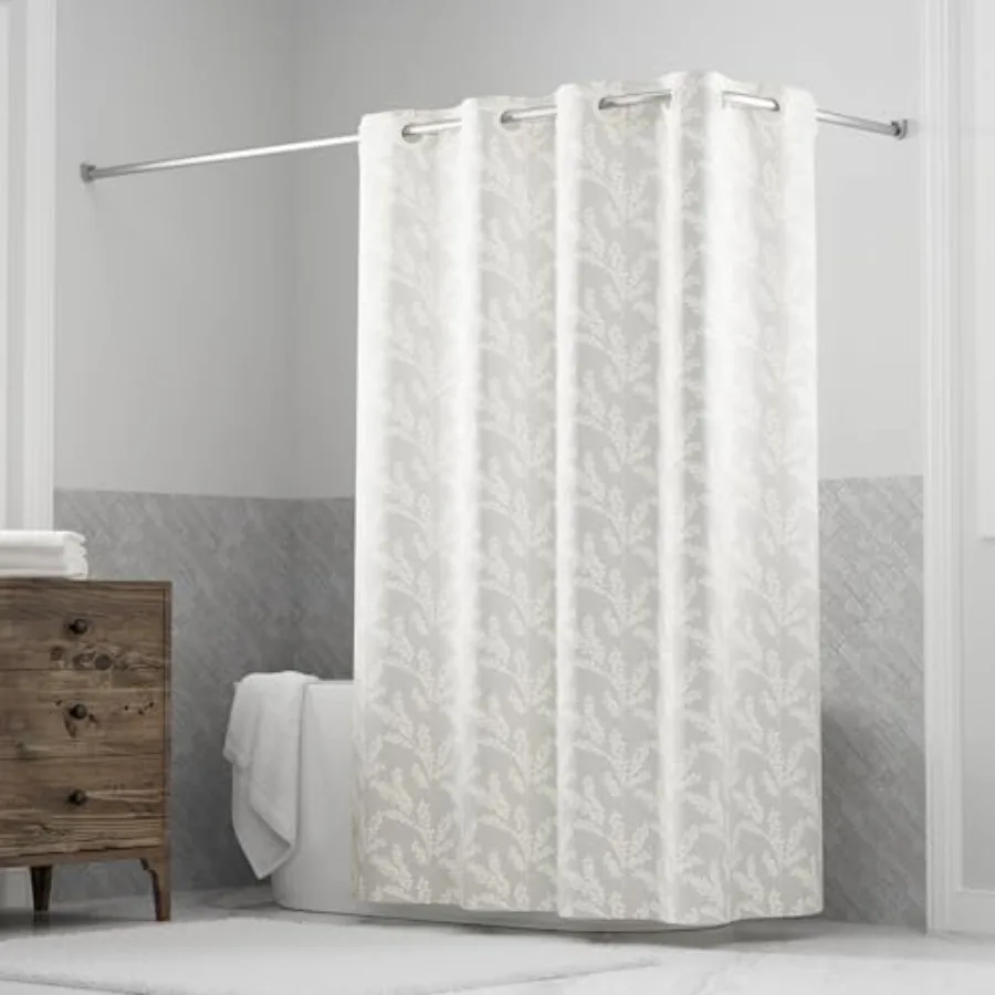 

It's A Snap! Jacquard Shower Curtain, 3-in-1 Curtain Includes Fabric Shower Curtain with Flex-On Rings and Fabric Liner with Ma