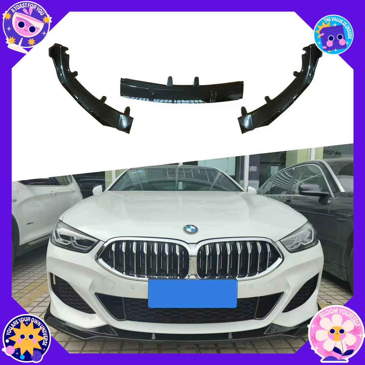 Applicable to 2021-2023 BMW 8 Series G14 G15 G16 Black Warrior Front Splitter 3-Stage Front Skirt