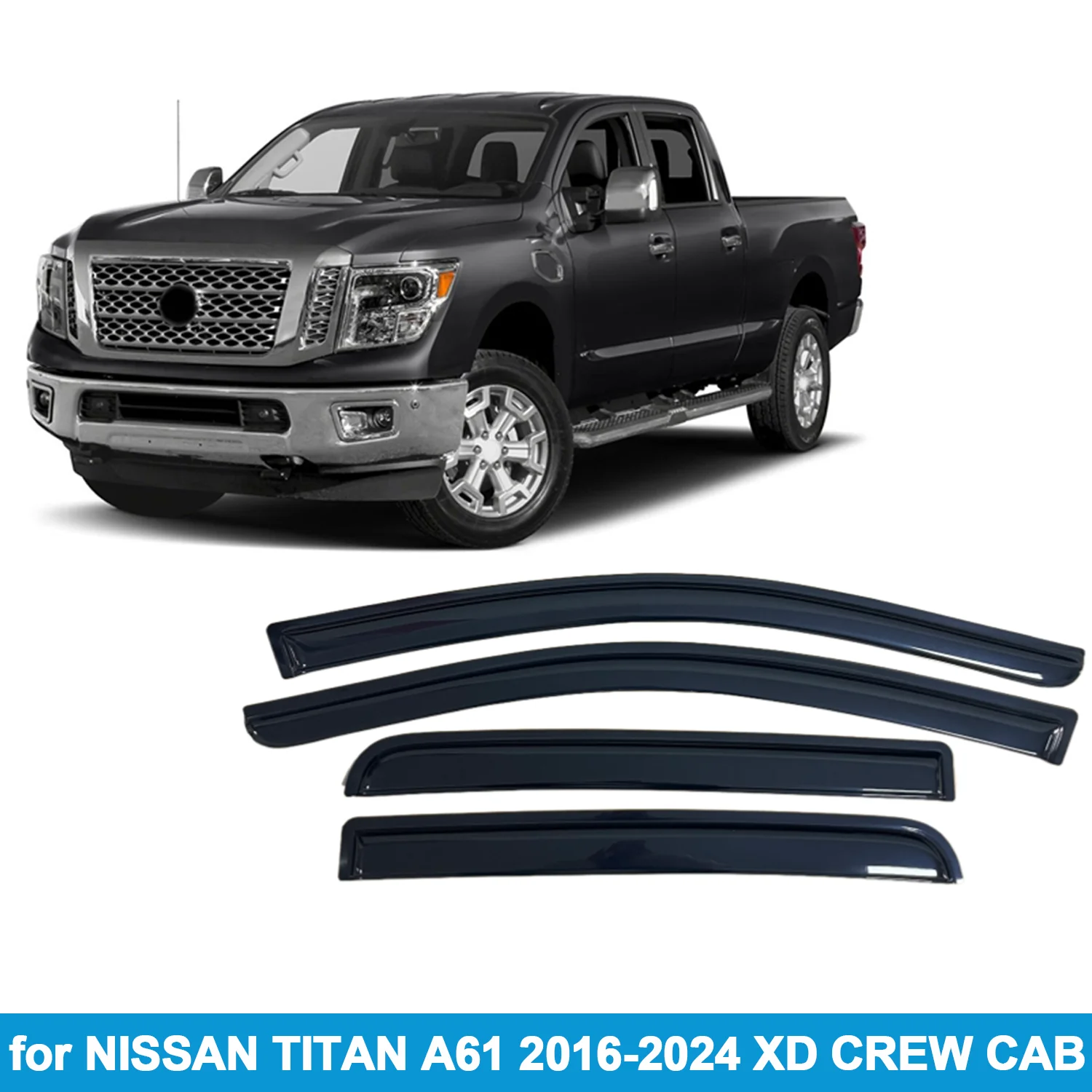 

Window Visor for NISSAN TITAN A61 2016-2024 XD CREW CAB Rain Guard Side Vent Deflector Weathershield Outside-Mount Tape On