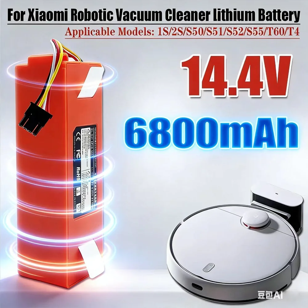 Original Replacement Battery 14.4V 6800mAh Robotic Vacuum Cleaner For Xiaomi Roborock S55 S60 S65 S50 S51 S7 S5 MAX S6 Parts