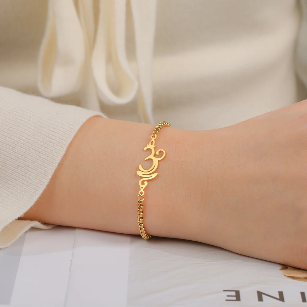 Dawapara Breathe Symbol Bracelet Ohm OM Unalome Symbol Charm Bracelet Stainless Steel Yoga Inspirational Supernatural Jewelry view 6