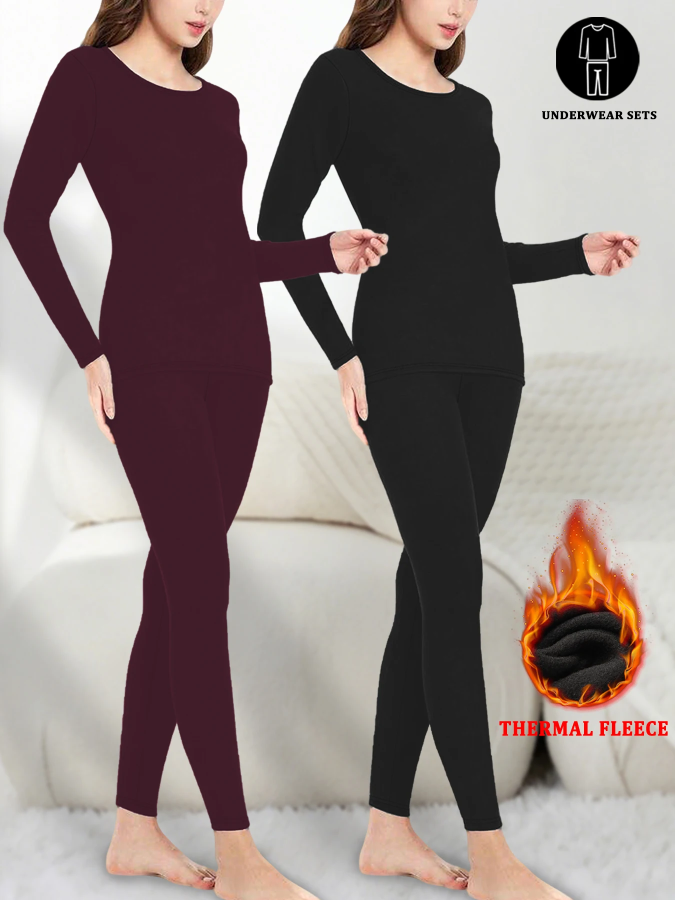 

Комплект женского термобелья на флисовой подкладке — супермягкая домашняя одежда, зимние пижамные комплекты для защиты от холодной погоды