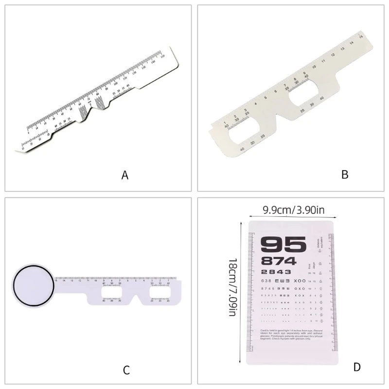Gráfico ocular lado para exame acuidade visual Gráfico ocular bolso PD Ruler Eye Occluder (14 polegadas do