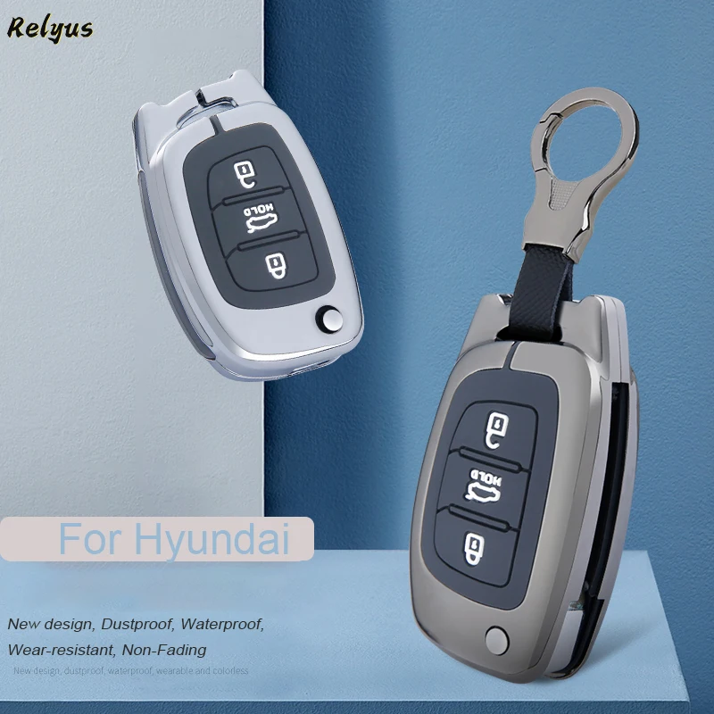 Folding Metal Car Remote Key Case Cover For Hyundai Creta I20 Tucson Elantra Santa Fe Solaris ix35 ix45 Keychain  Accessories