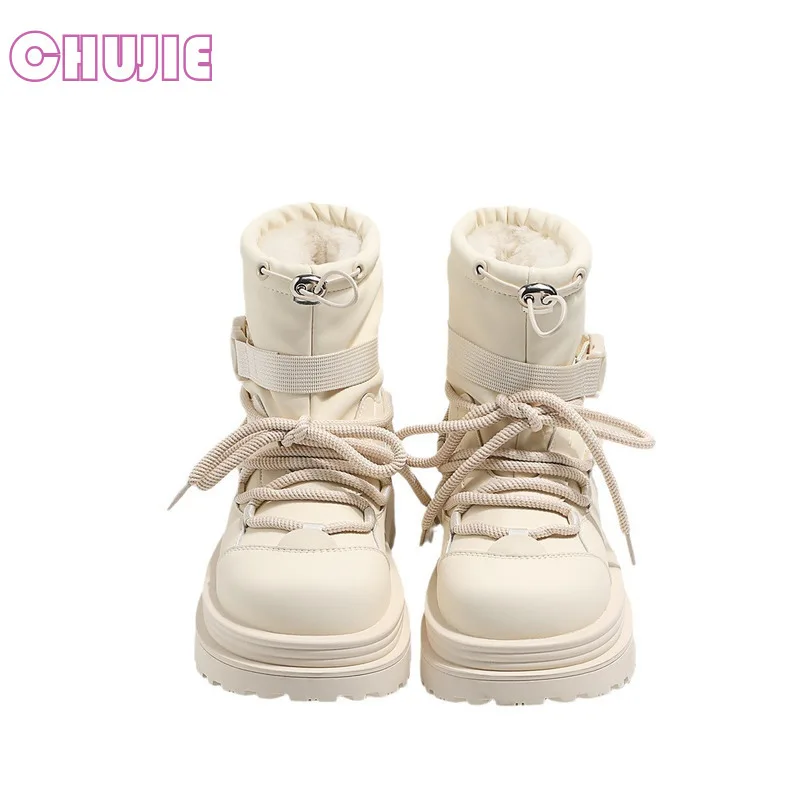 

CHUJIE Thick Soled Snow Boots For Women New Winter With Plush And Thick Cotton Shoes, Waterproof And Anti Slip Women's Boots