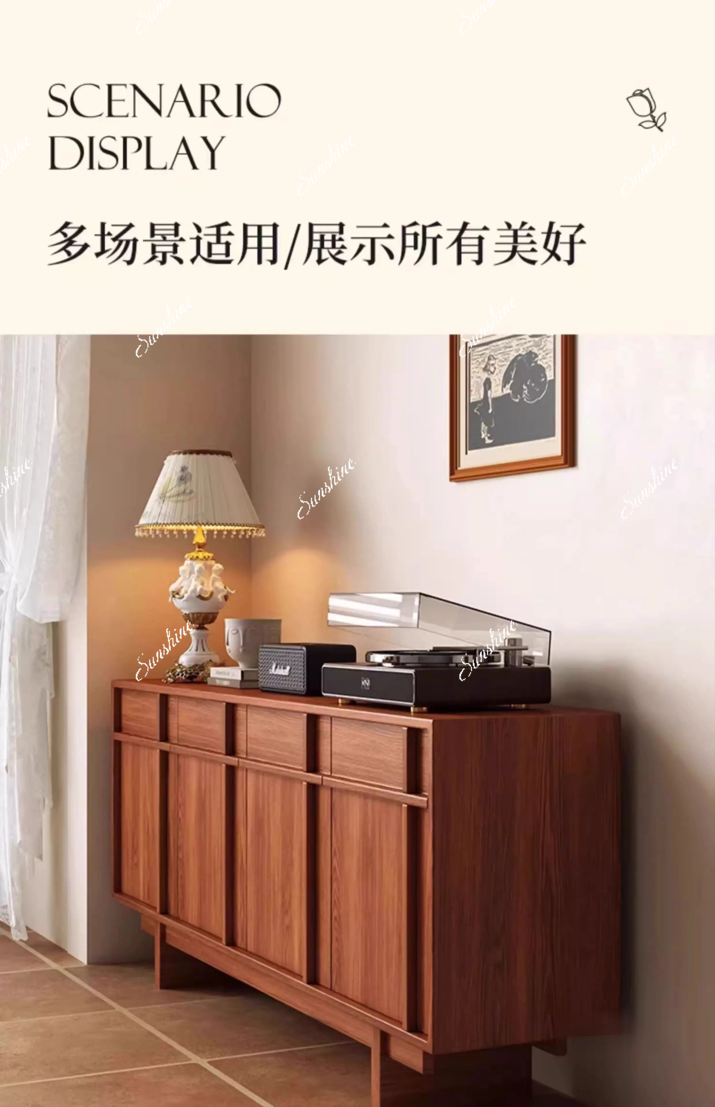 Solid wood retro dining side cabinet wall storage cabinet living room 1.6 meters bucket cabinet