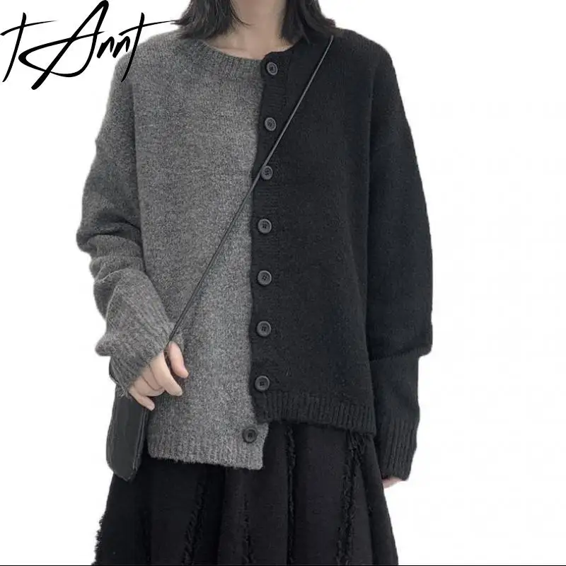 

Tannt Women Sweater Asymmetry Color Matching Knitting Cardigans Sweaters Irregular Fashion Loose Oversized Cardigan 2023 New