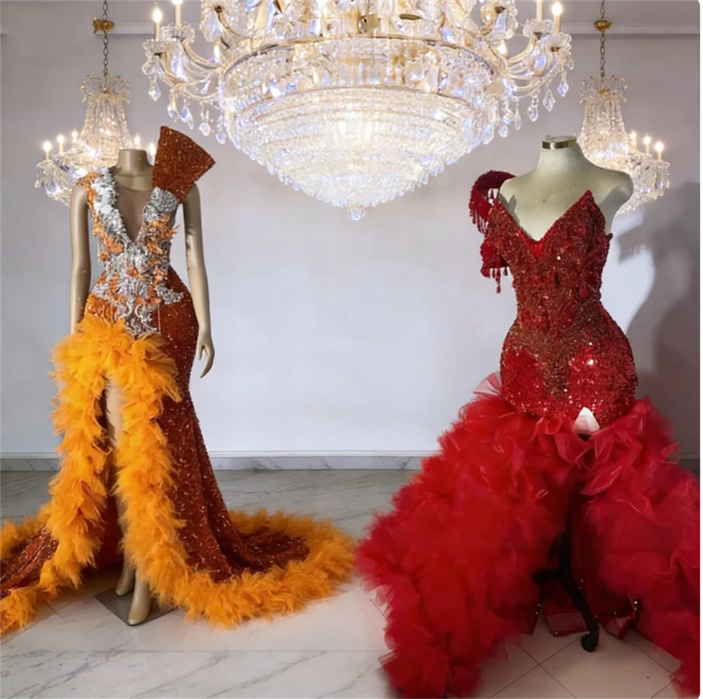 

Красные длинные платья для выпускного вечера без бретелек с блестками Черная девушка из бисера и кристаллов 2026 Роскошное платье на день рождения с кисточками и оборками Вечернее платье по индивидуальному заказу