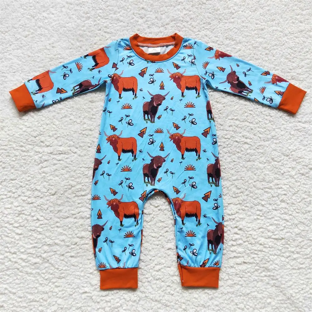 

Kids One-piece Newborn Coverall Bodysuit Zipper Long Sleeves Jumpsuit Toddler Western Snap Botton Baby Boy Highland Cow Romper